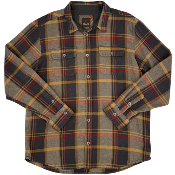 Prana Men's Lybek Long Sleeve Herringbone Plaid Flannel Shirt Bronzed Blue XL - Picture 3 of 14